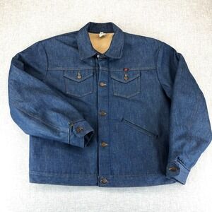 Vintage Red Kap Jacket Denim Blue Sherpa Lined‎ Trucker Chore Coat Men's XL RARE